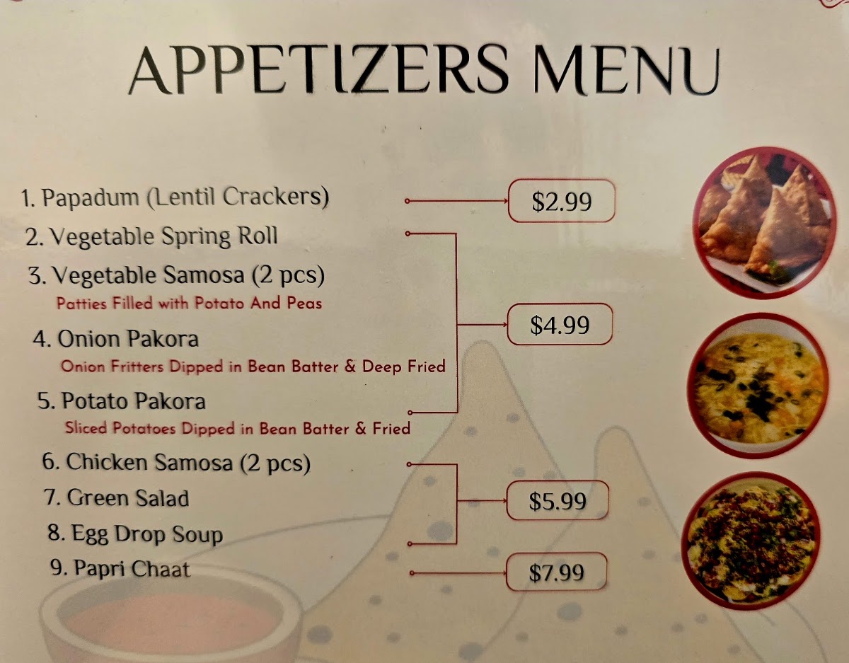 Shahi Cuisine - Indian and Chinese menu board