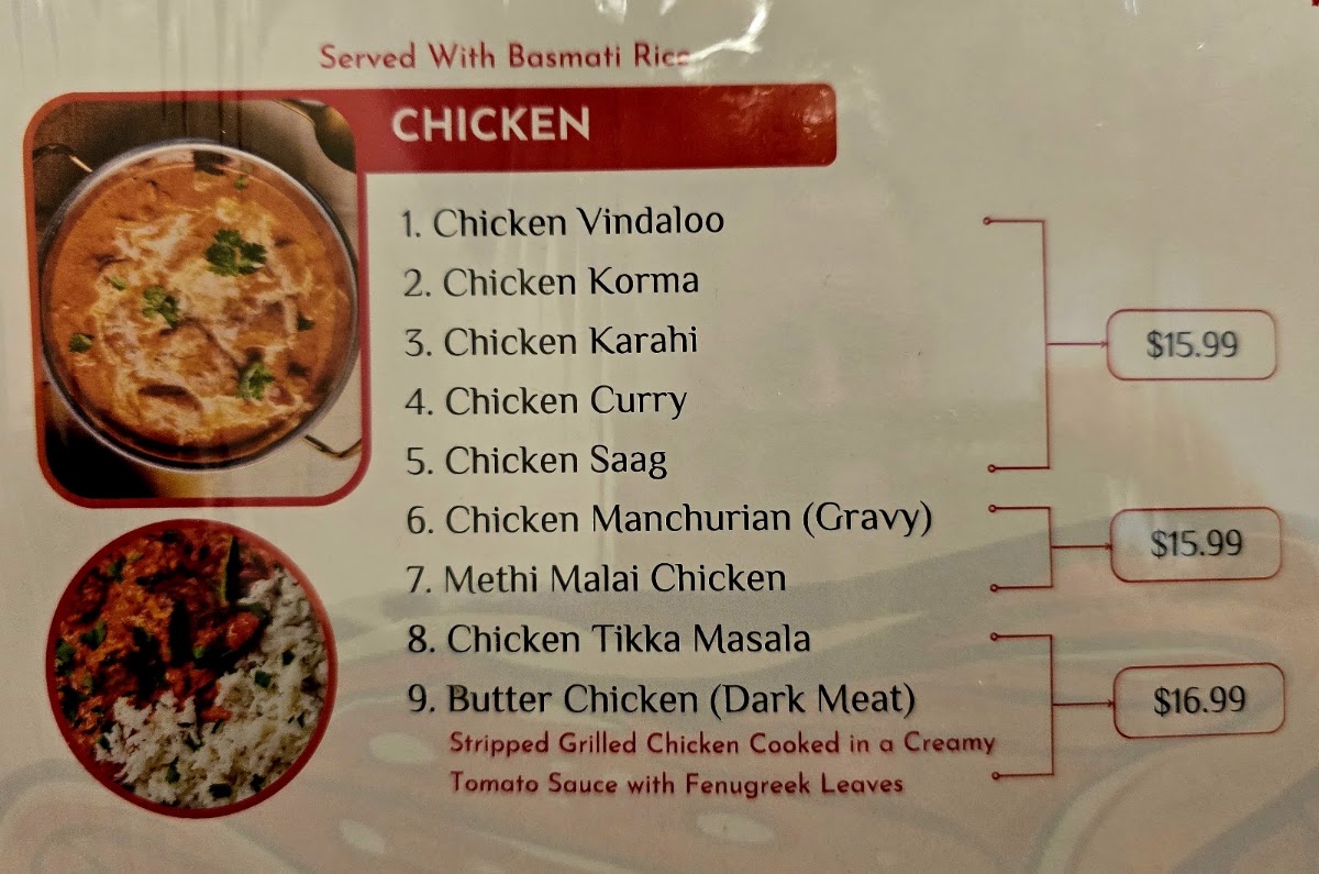 Shahi Cuisine - Indian and Chinese menu board