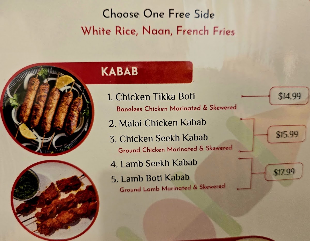 Shahi Cuisine - Indian and Chinese menu board