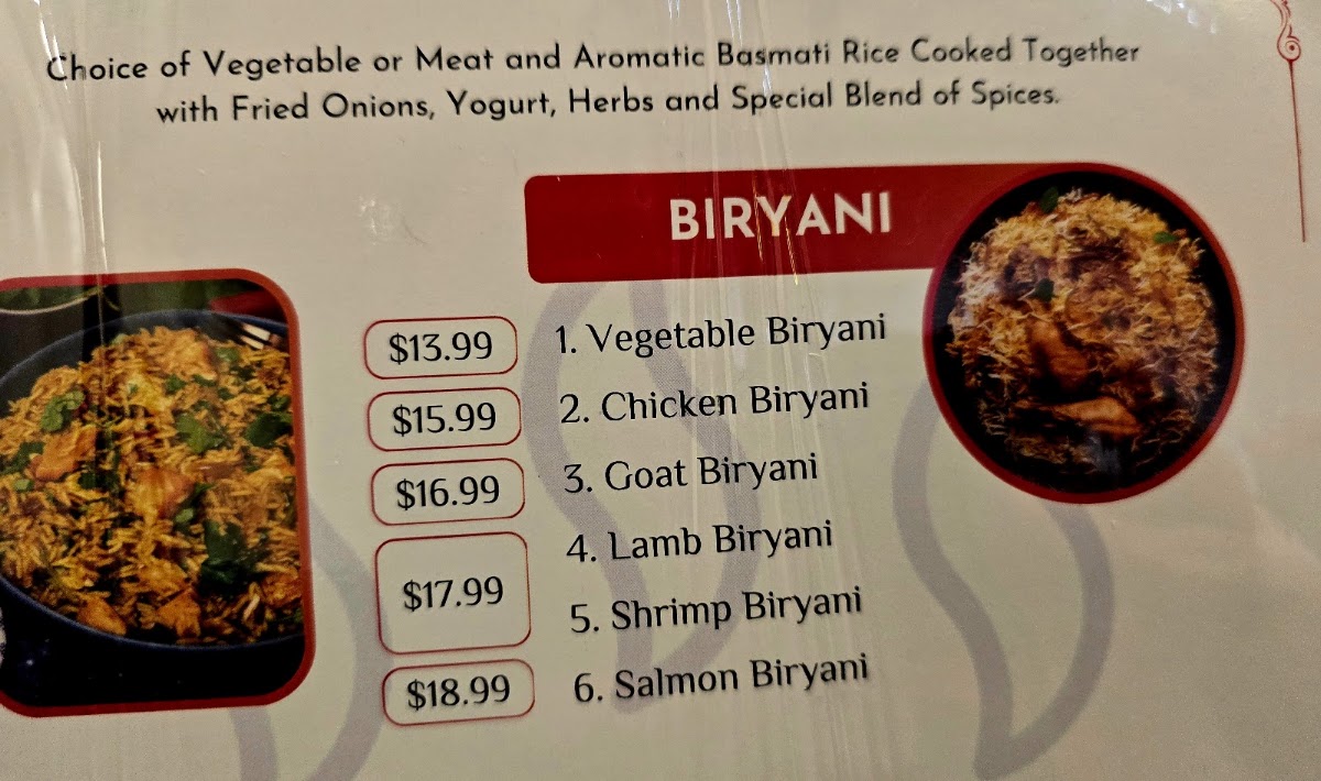 Shahi Cuisine - Indian and Chinese menu board