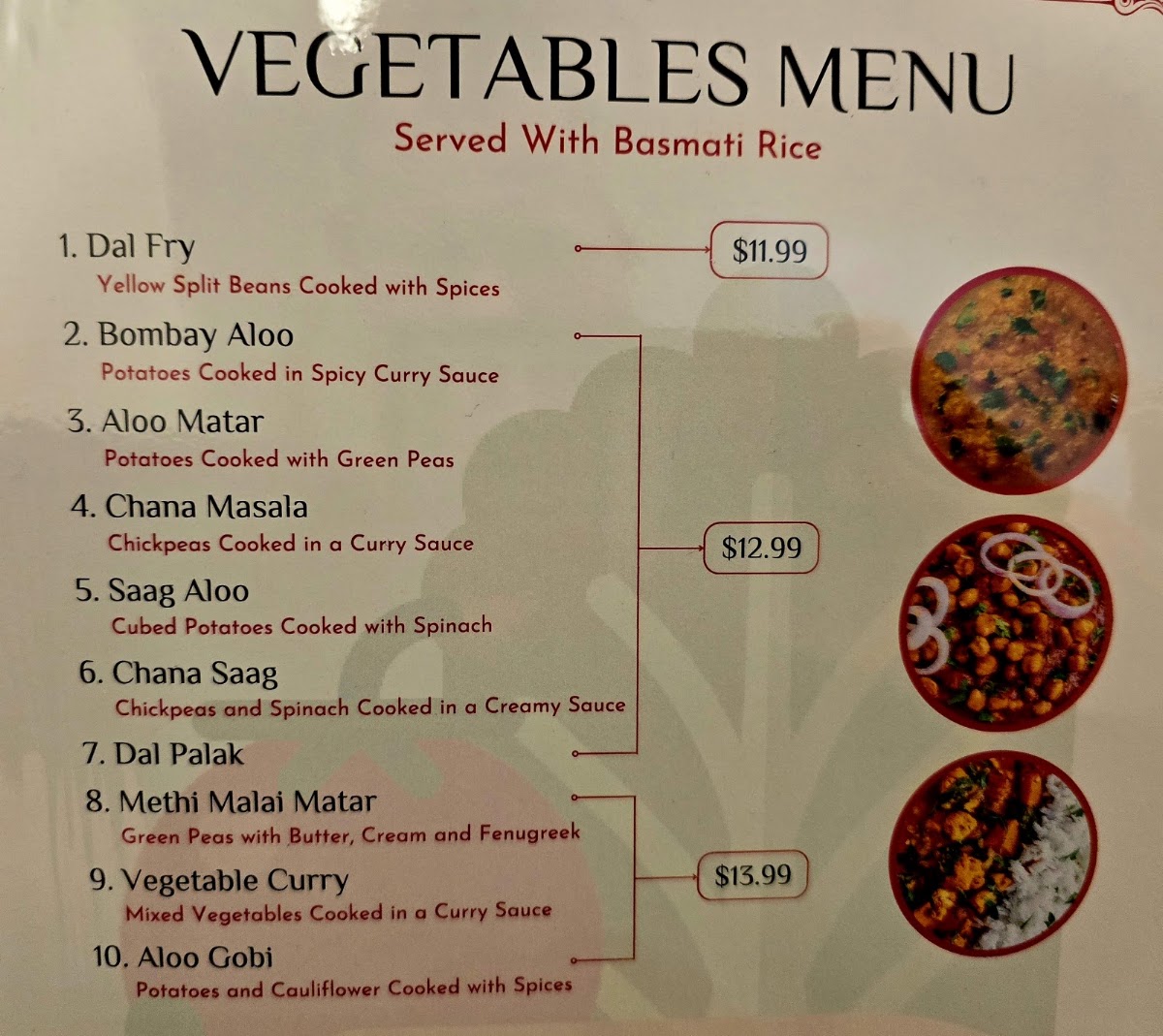 Shahi Cuisine - Indian and Chinese menu board