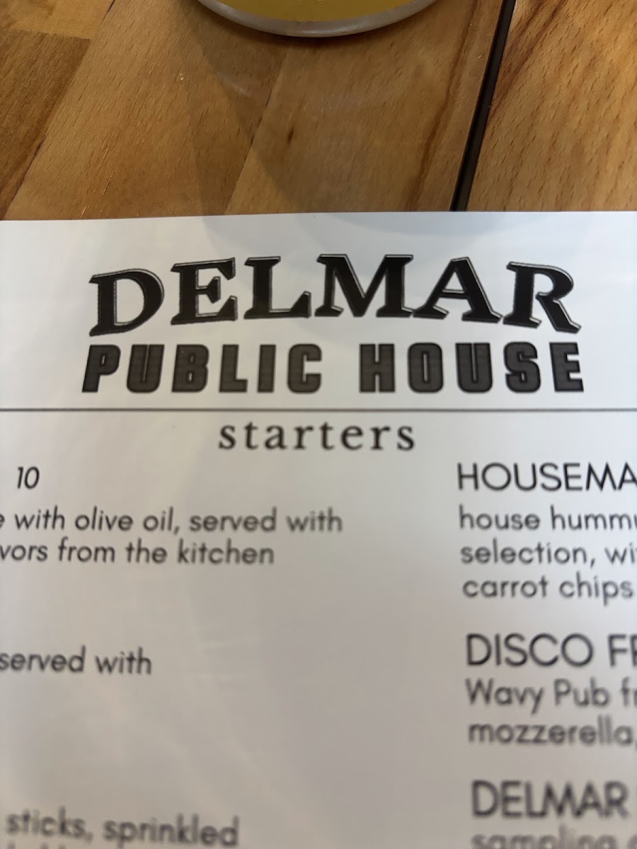 Delmar Public House menu board