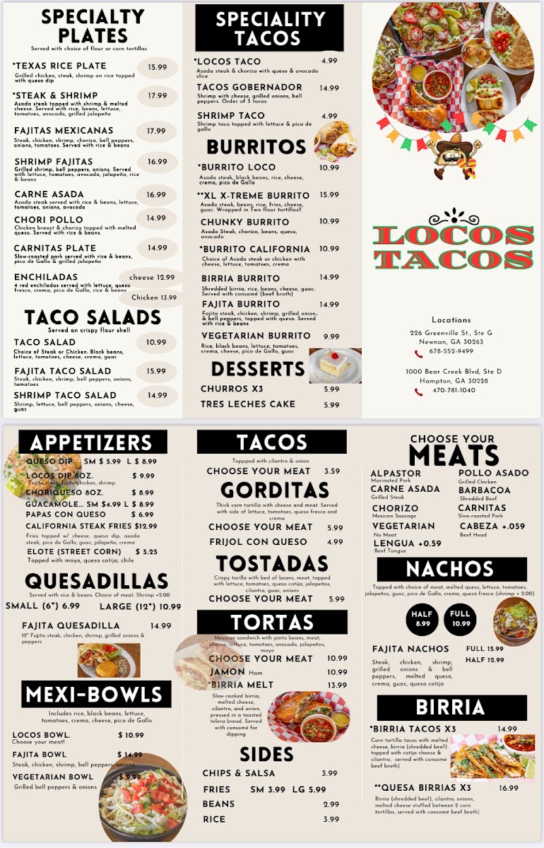 Locos Tacos menu board