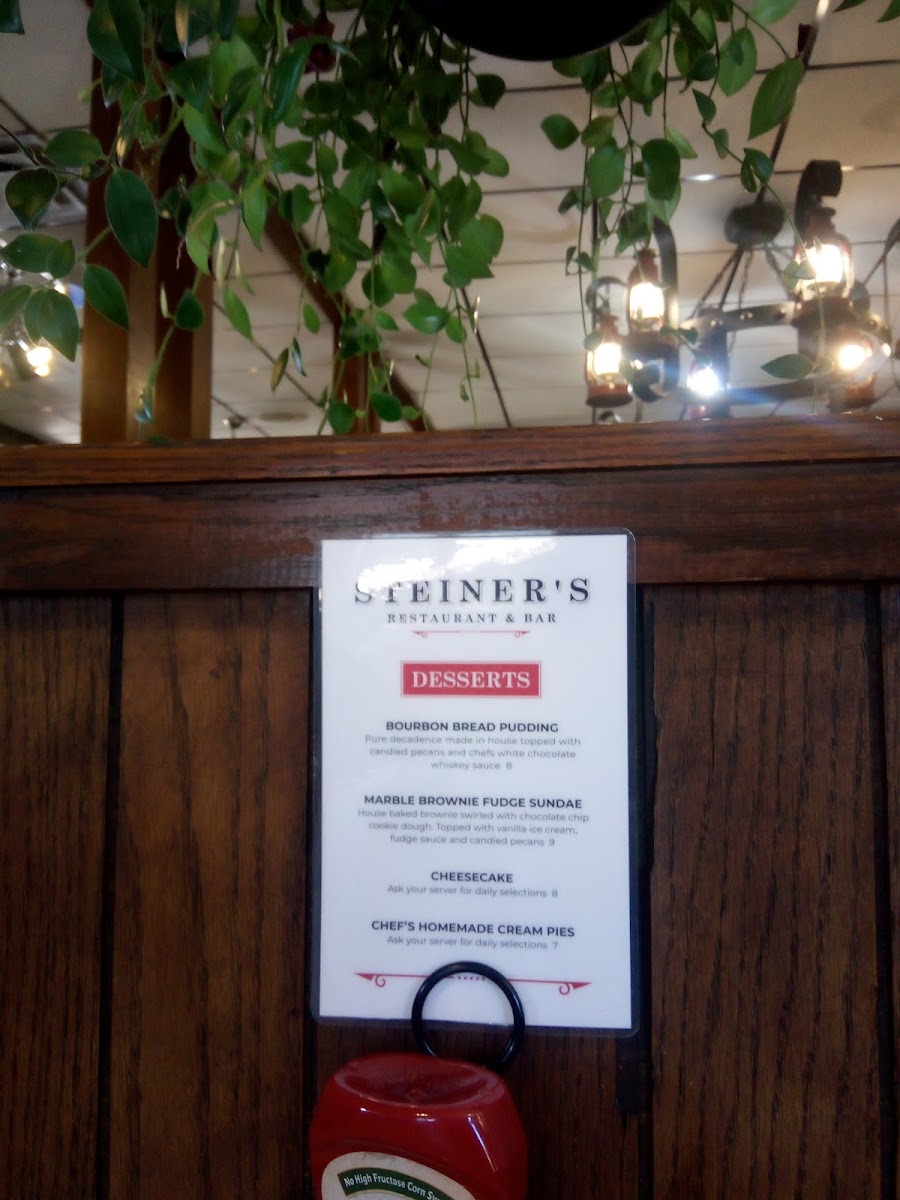 Steiner's Restaurant and Bar menu board