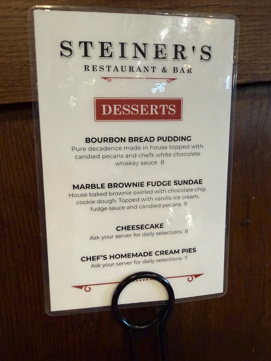 Steiner's Restaurant and Bar menu board