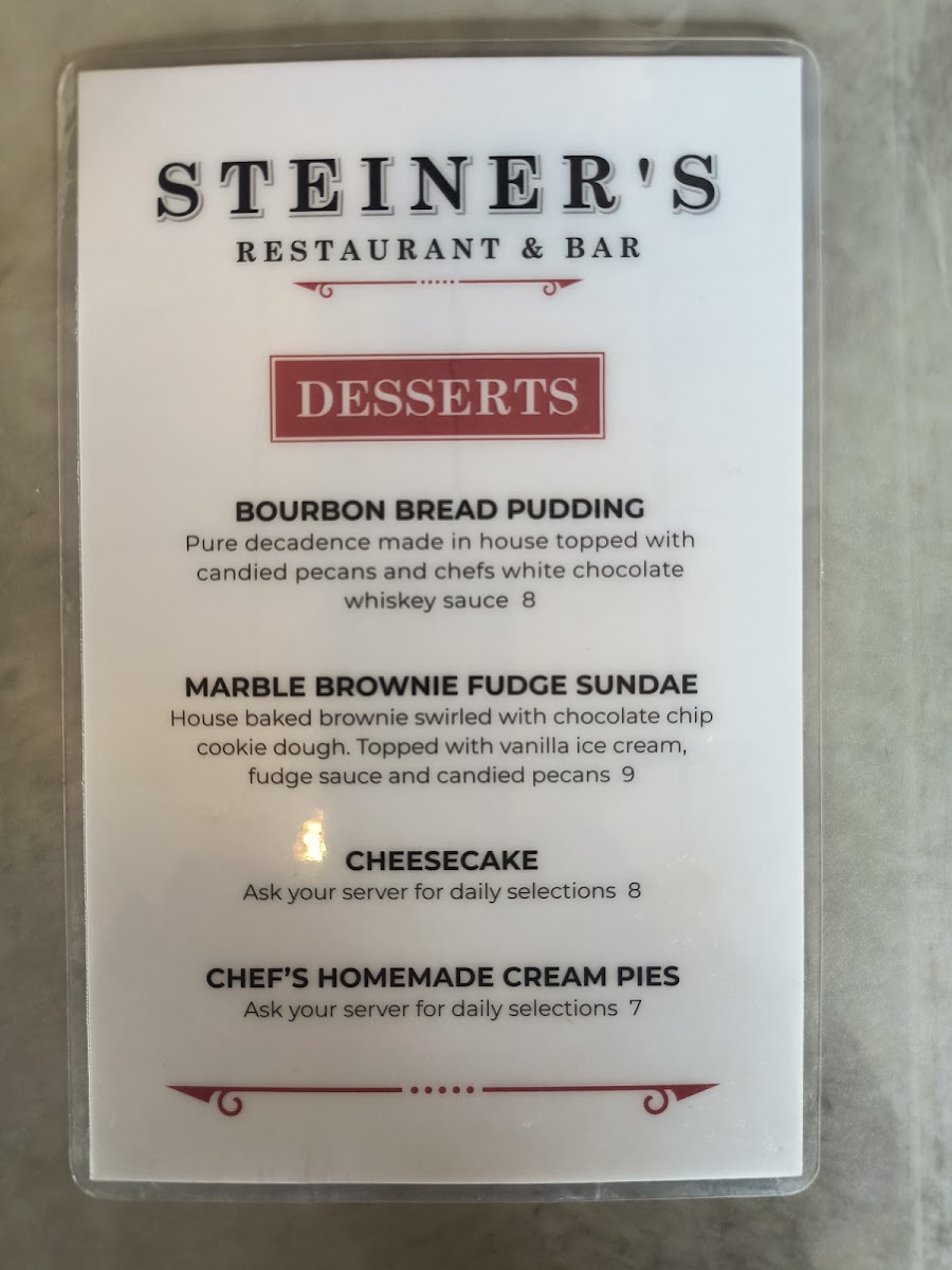 Steiner's Restaurant and Bar menu board