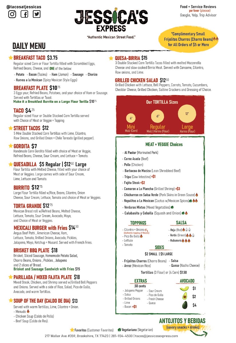 Jessica's Express menu board