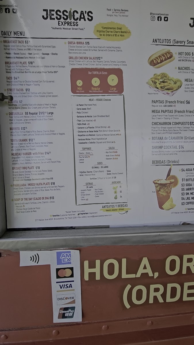 Jessica's Express menu board