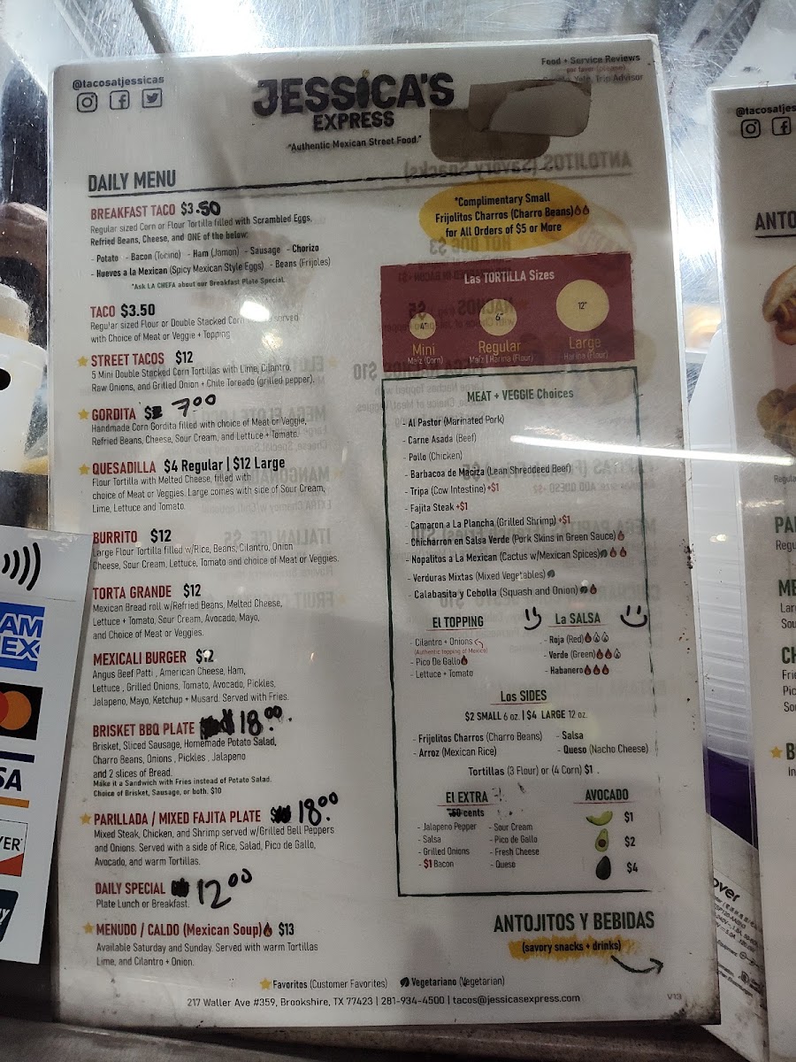 Jessica's Express menu board