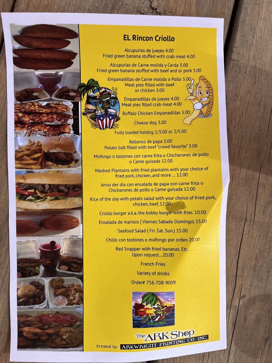 El Rincón Criollo menu board