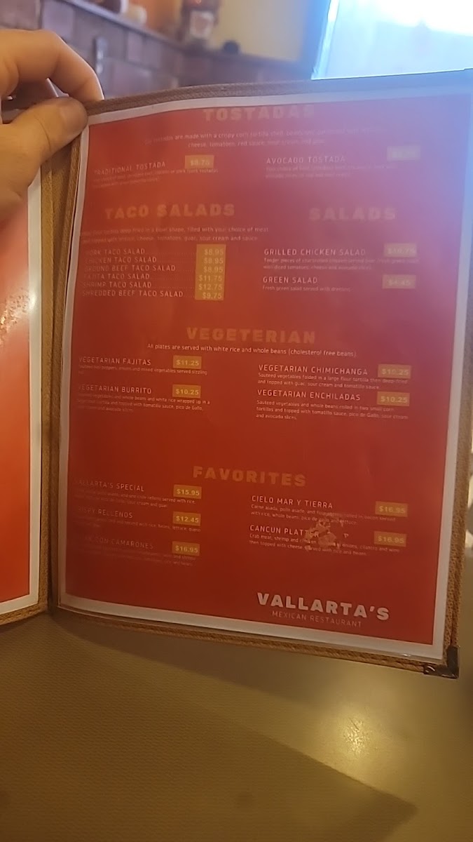 Vallarta's Mexican Restaurant menu board