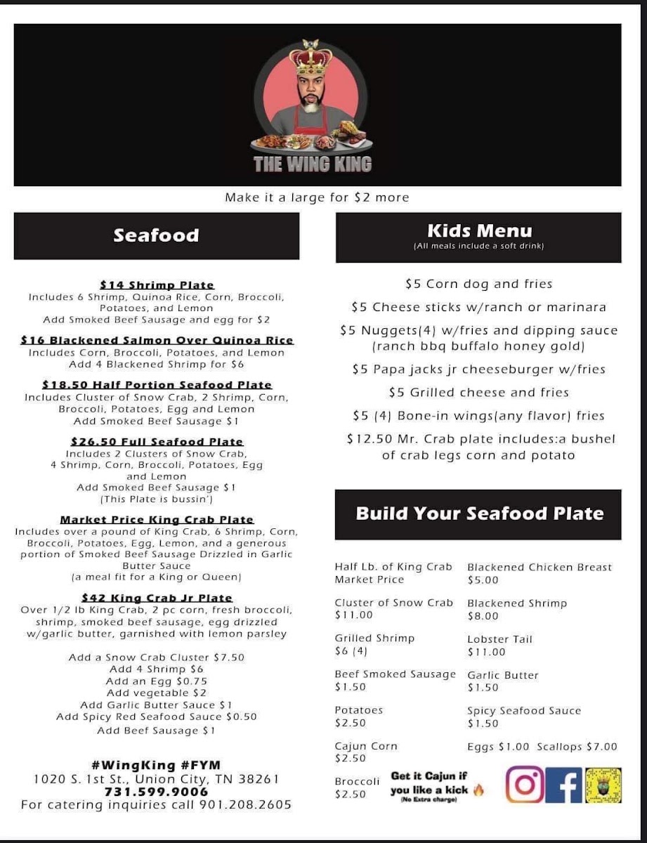 The wing king menu board