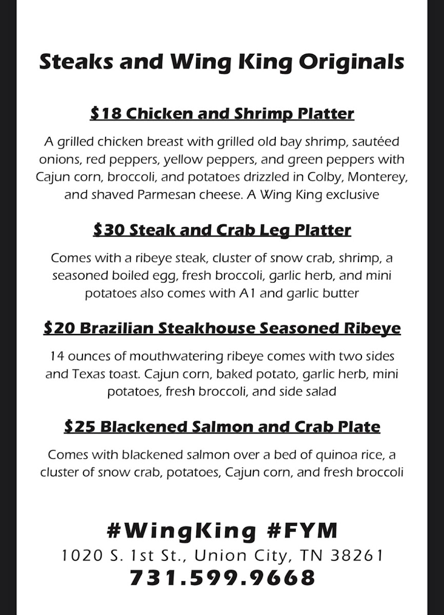 The wing king menu board