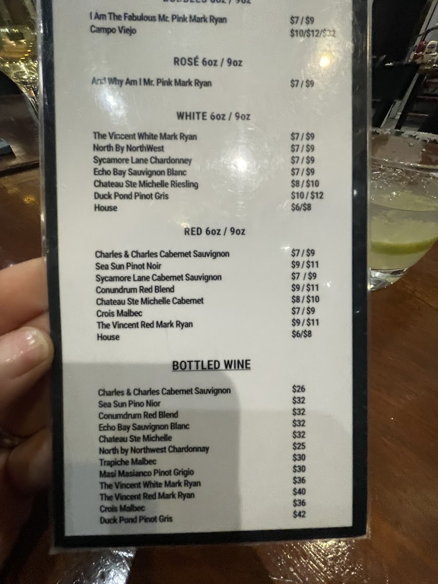Strikers' Bar & Grille menu board