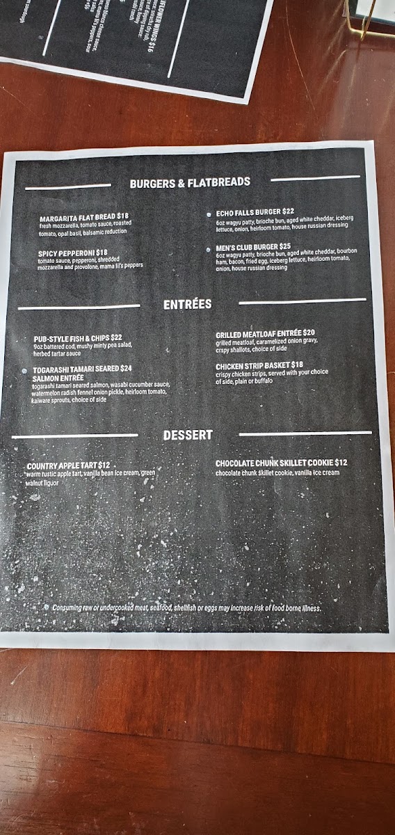 Strikers' Bar & Grille menu board