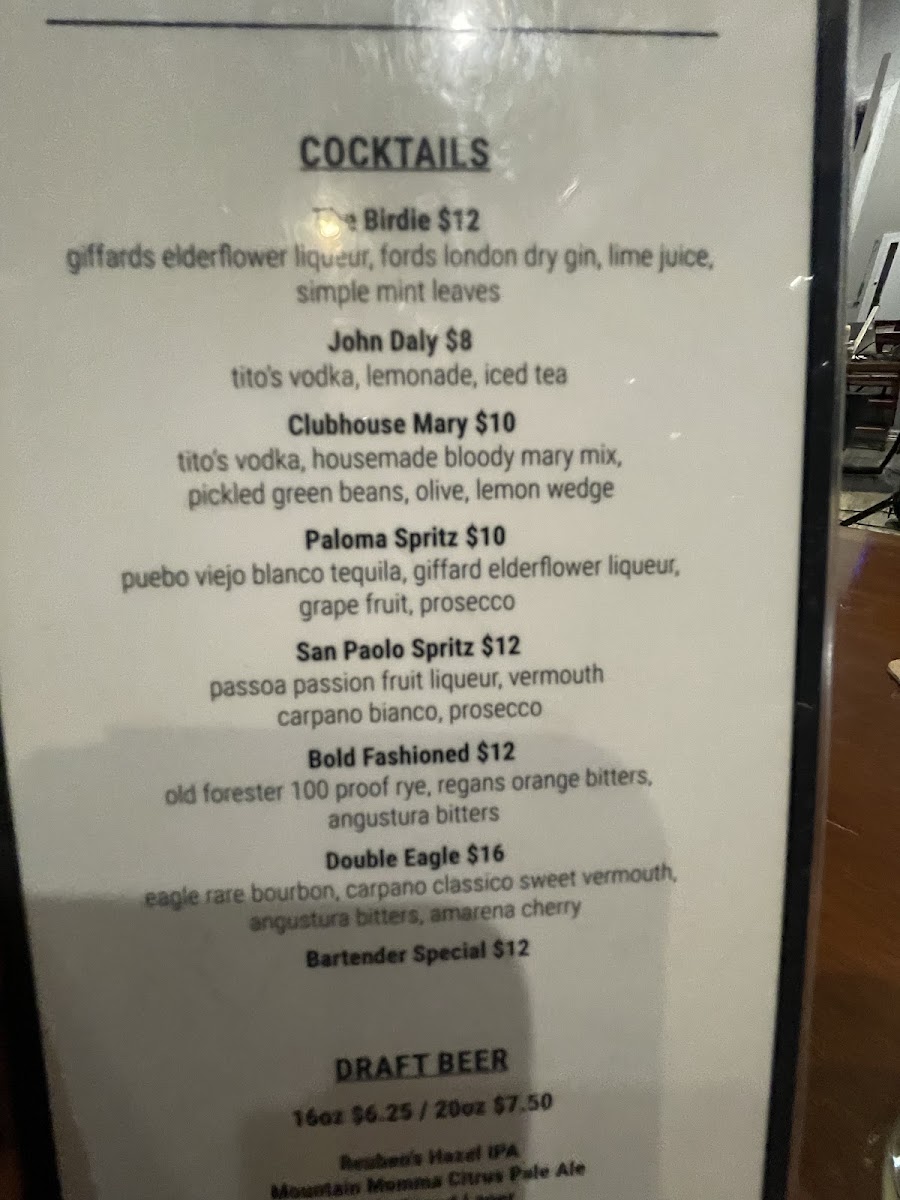Strikers' Bar & Grille menu board