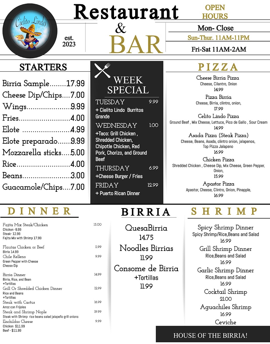 Cielito Lindo Restaurant menu board