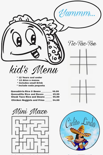 Cielito Lindo Restaurant menu board