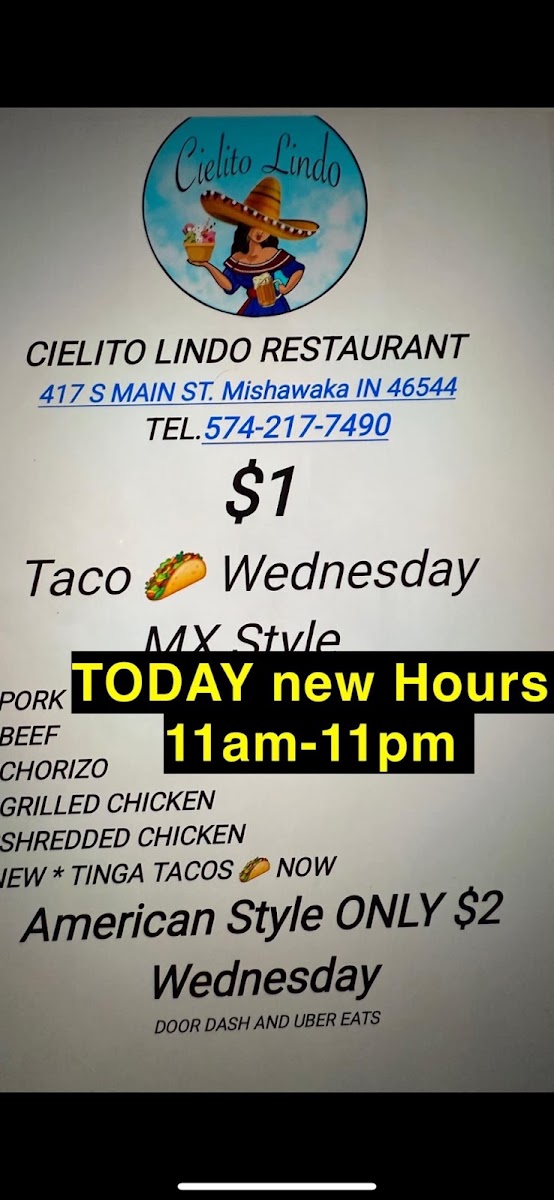Cielito Lindo Restaurant menu board