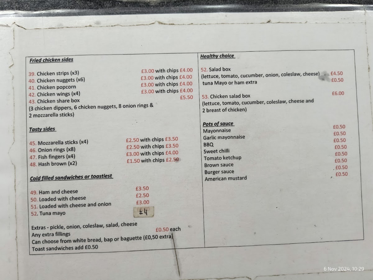 Checkers menu board