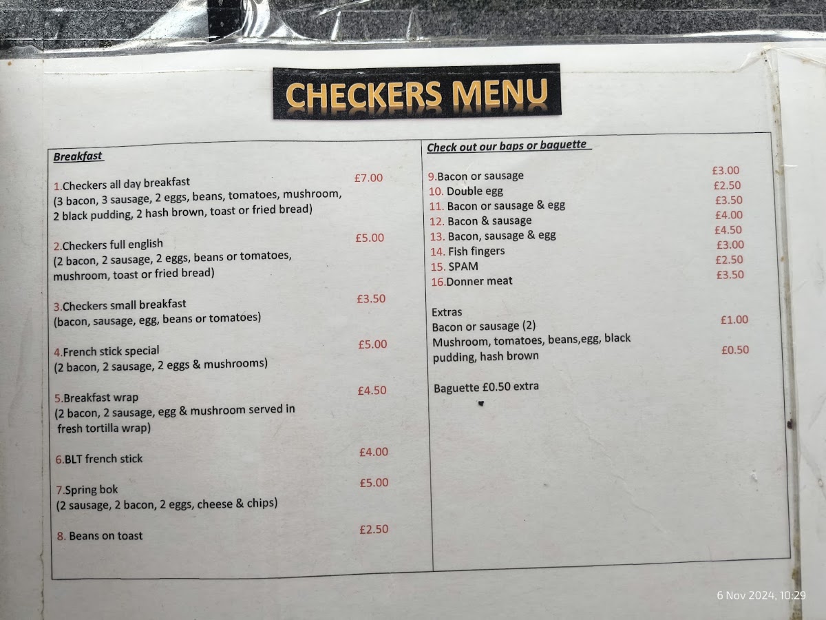 Checkers menu board