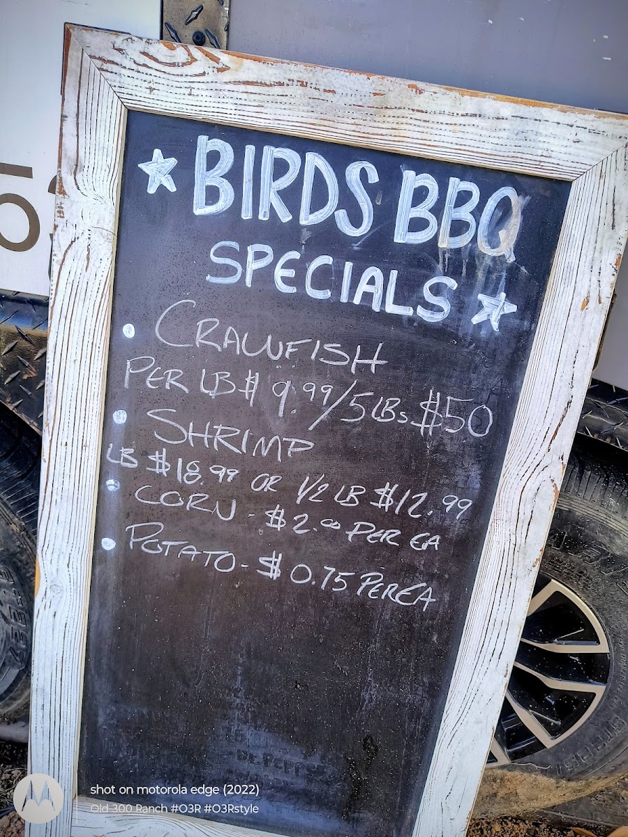 Bird’s Barbecue menu board