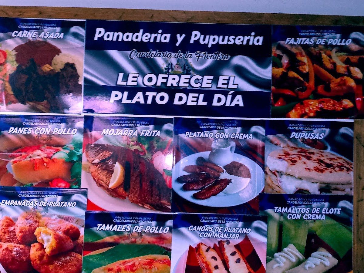 Panaderia & Pupuseria Candelaria de la Frontera menu board