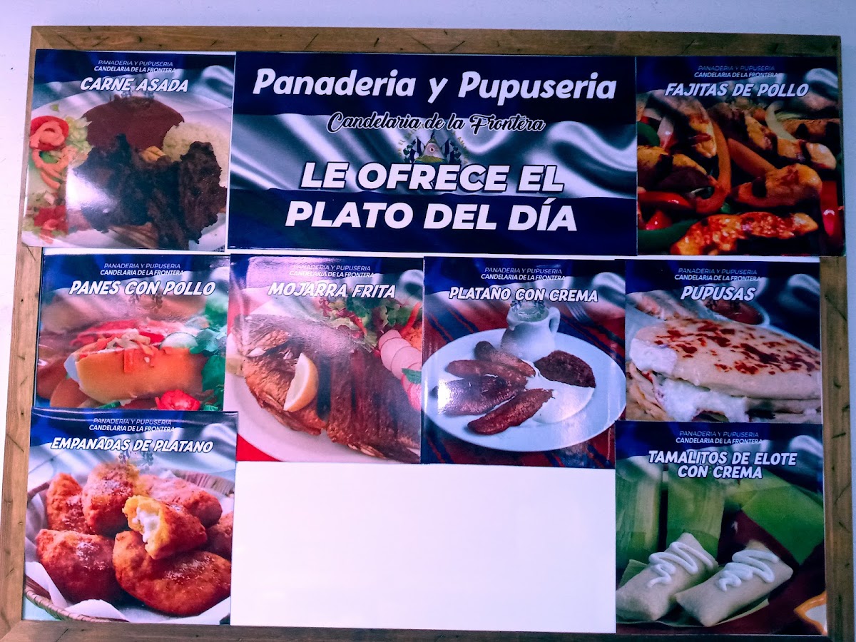 Panaderia & Pupuseria Candelaria de la Frontera menu board