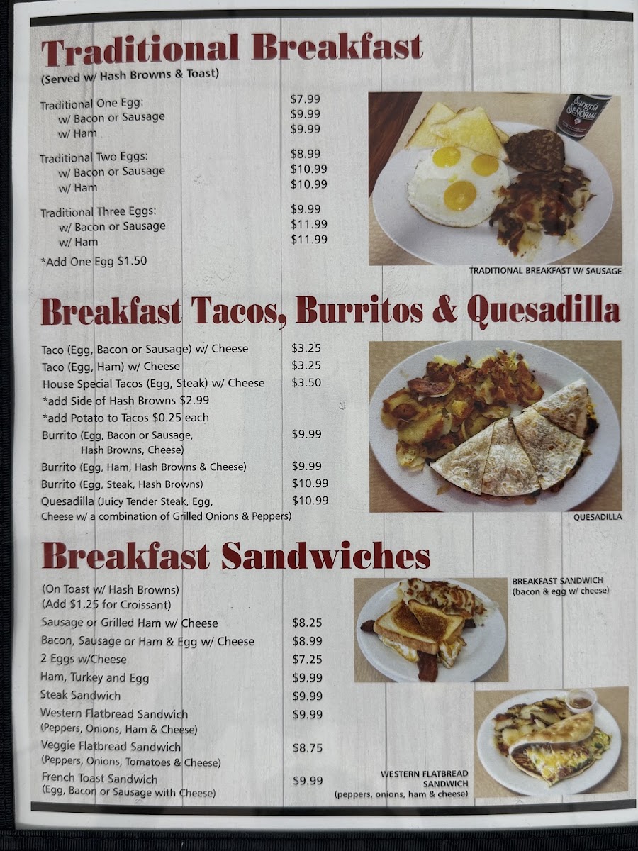 Roys Breakfast & Lunch #2 menu board