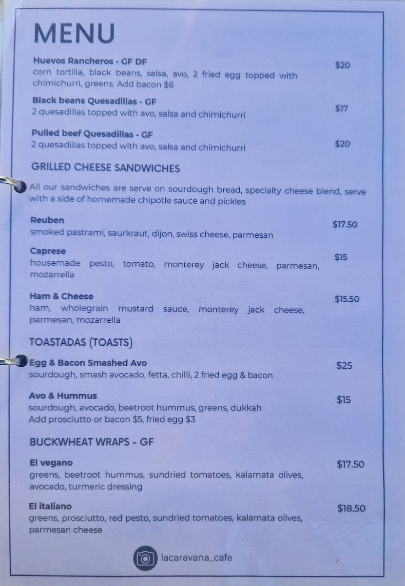 La Caravana menu board