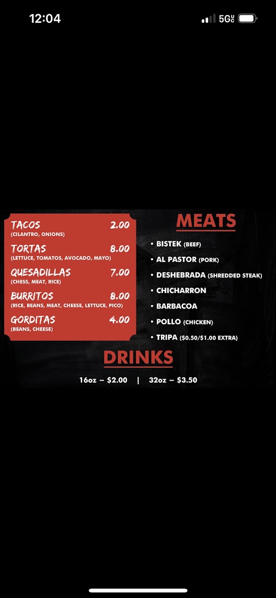 Taqueria Panchitas #2 menu board
