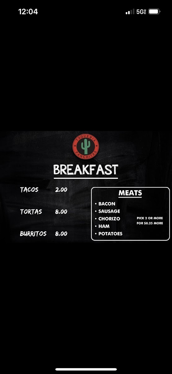 Taqueria Panchitas #2 menu board