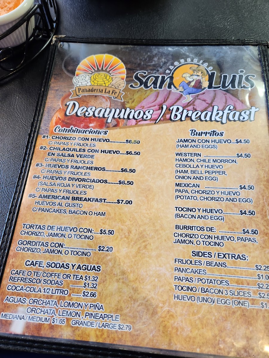 Taqueria San Luis menu board