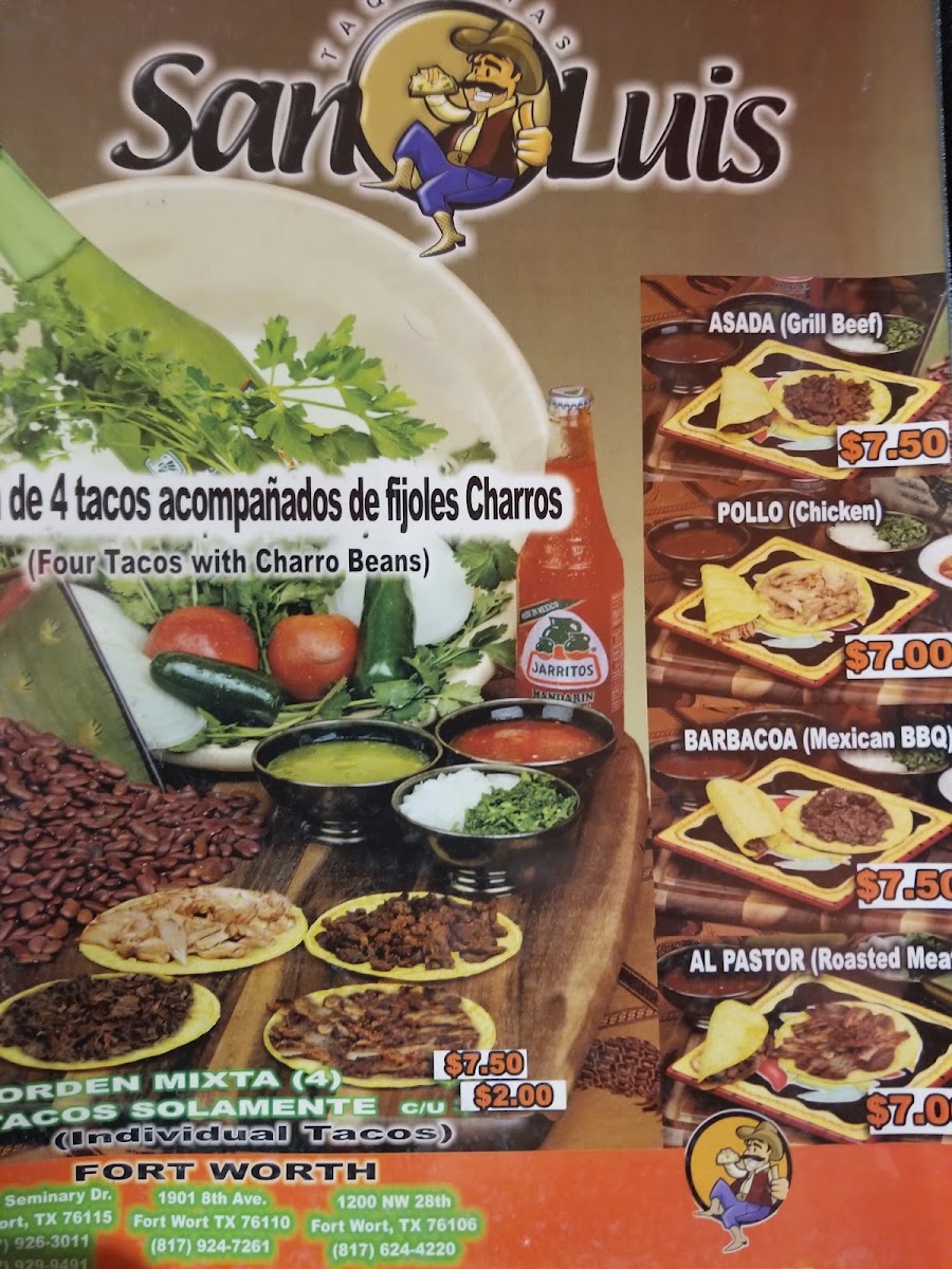 Taqueria San Luis menu board