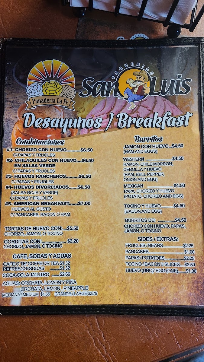 Taqueria San Luis menu board