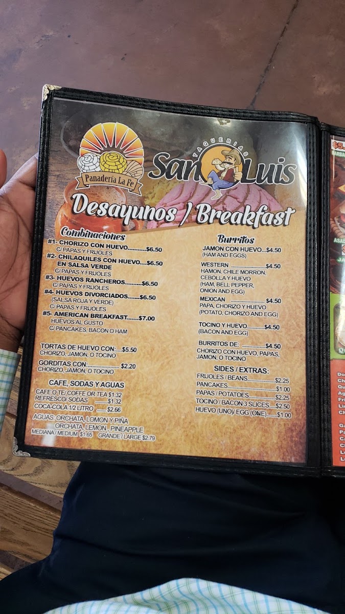 Taqueria San Luis menu board