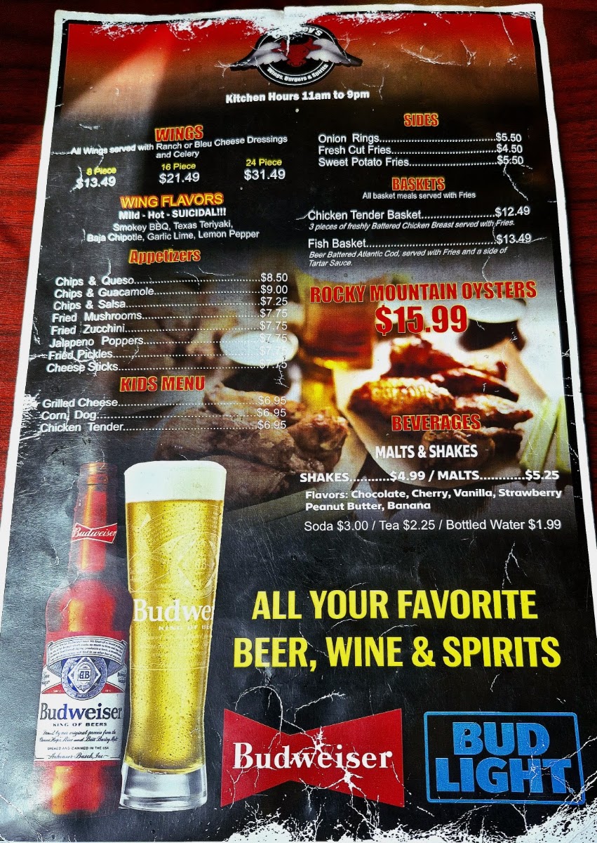 Chelsey's on the Mesa menu board