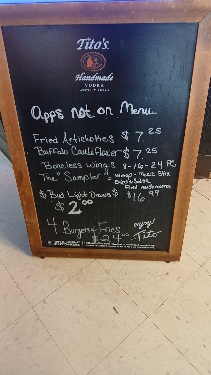Chelsey's on the Mesa menu board