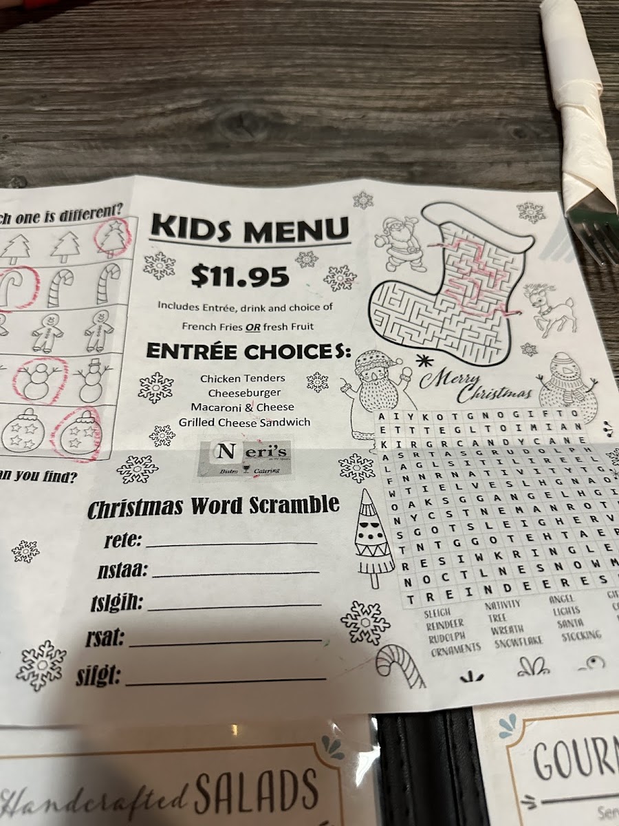 Neri's on the Square menu board