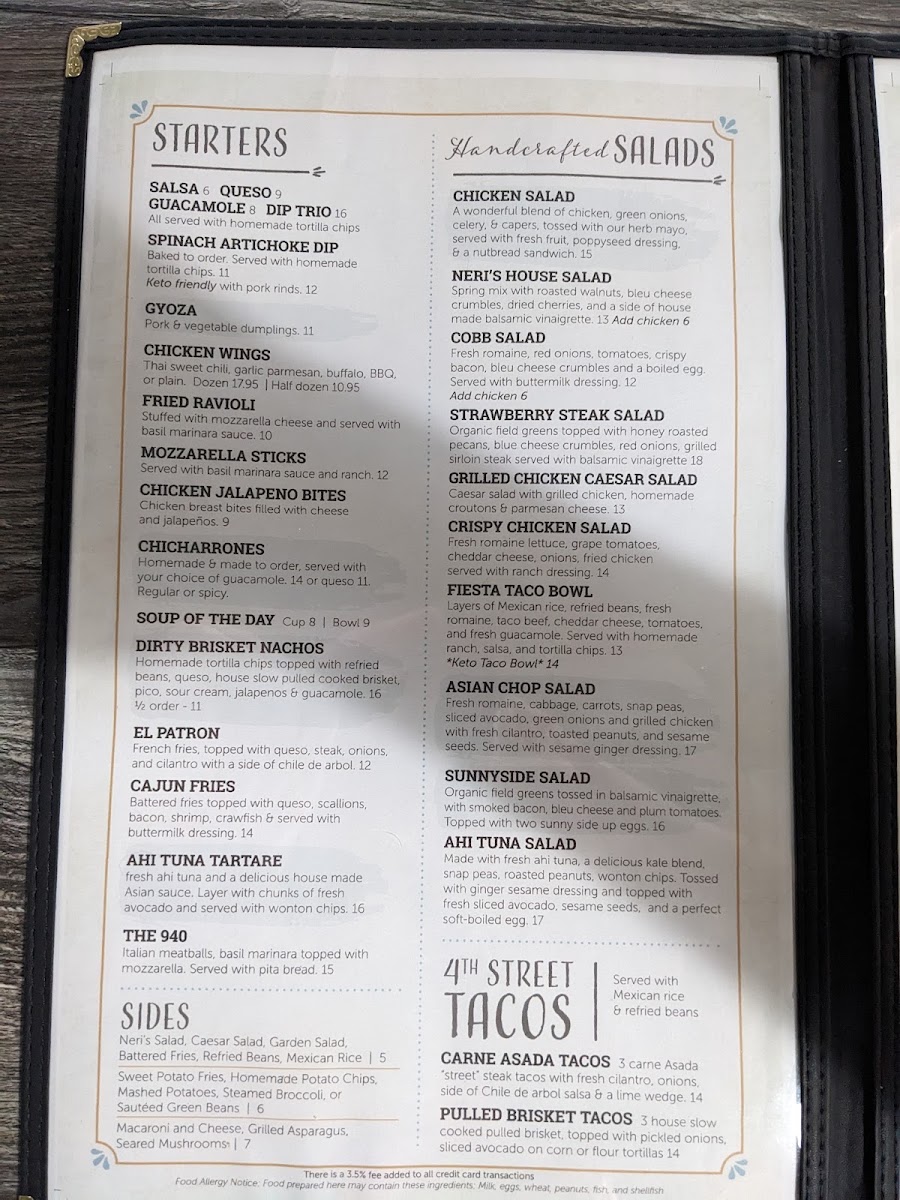 Neri's on the Square menu board