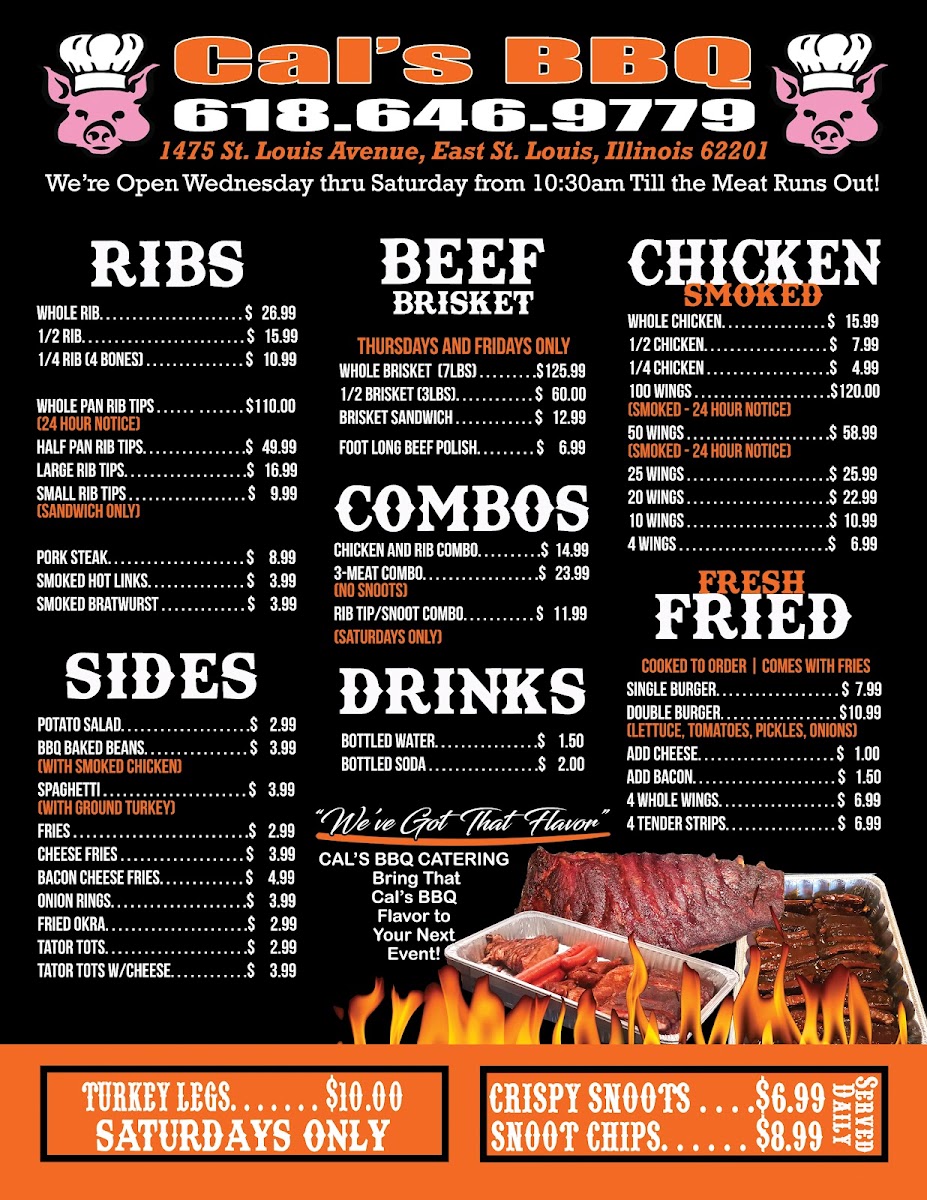 Cal's BBQ menu board