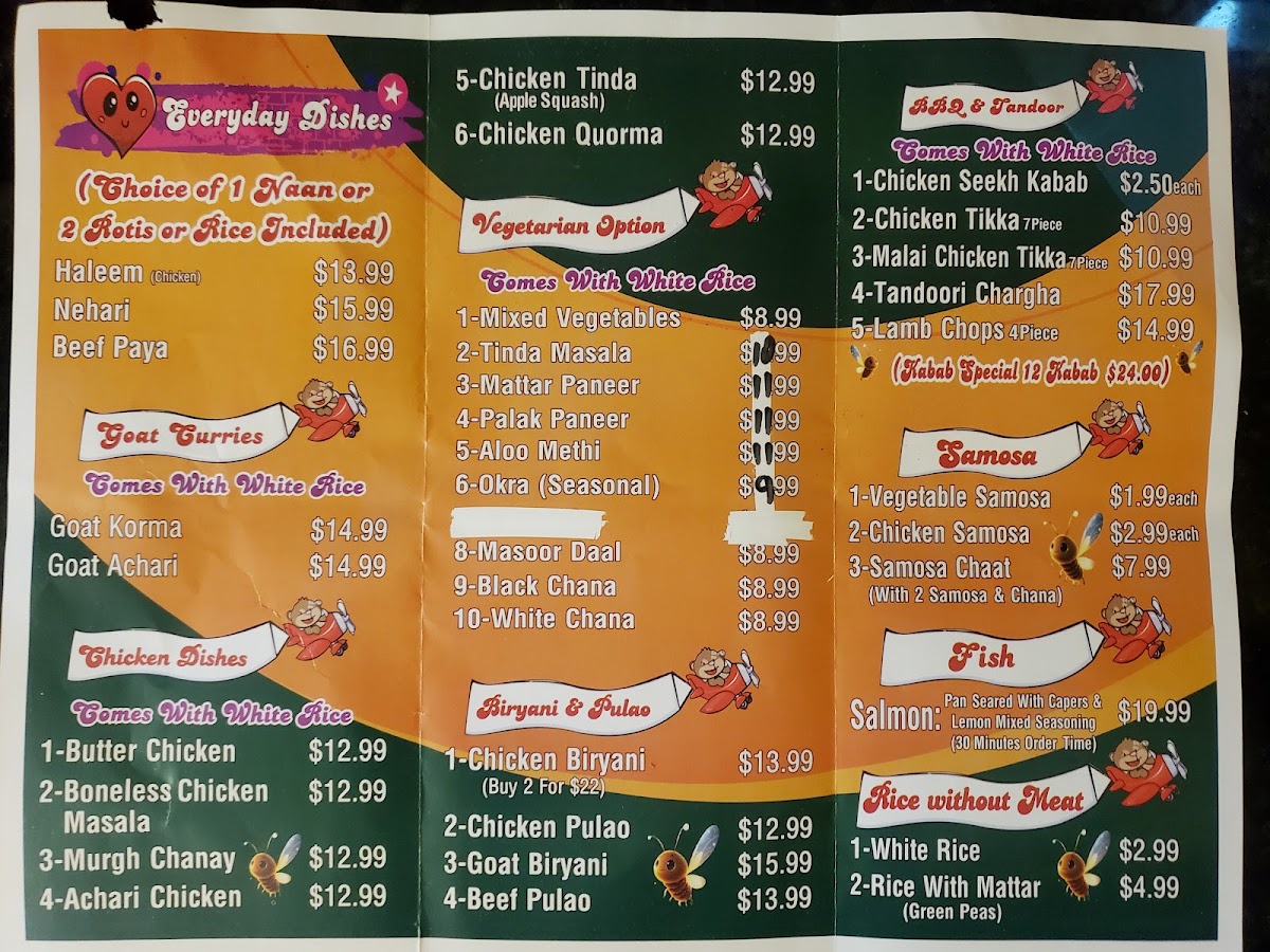 Village Dhaba menu board