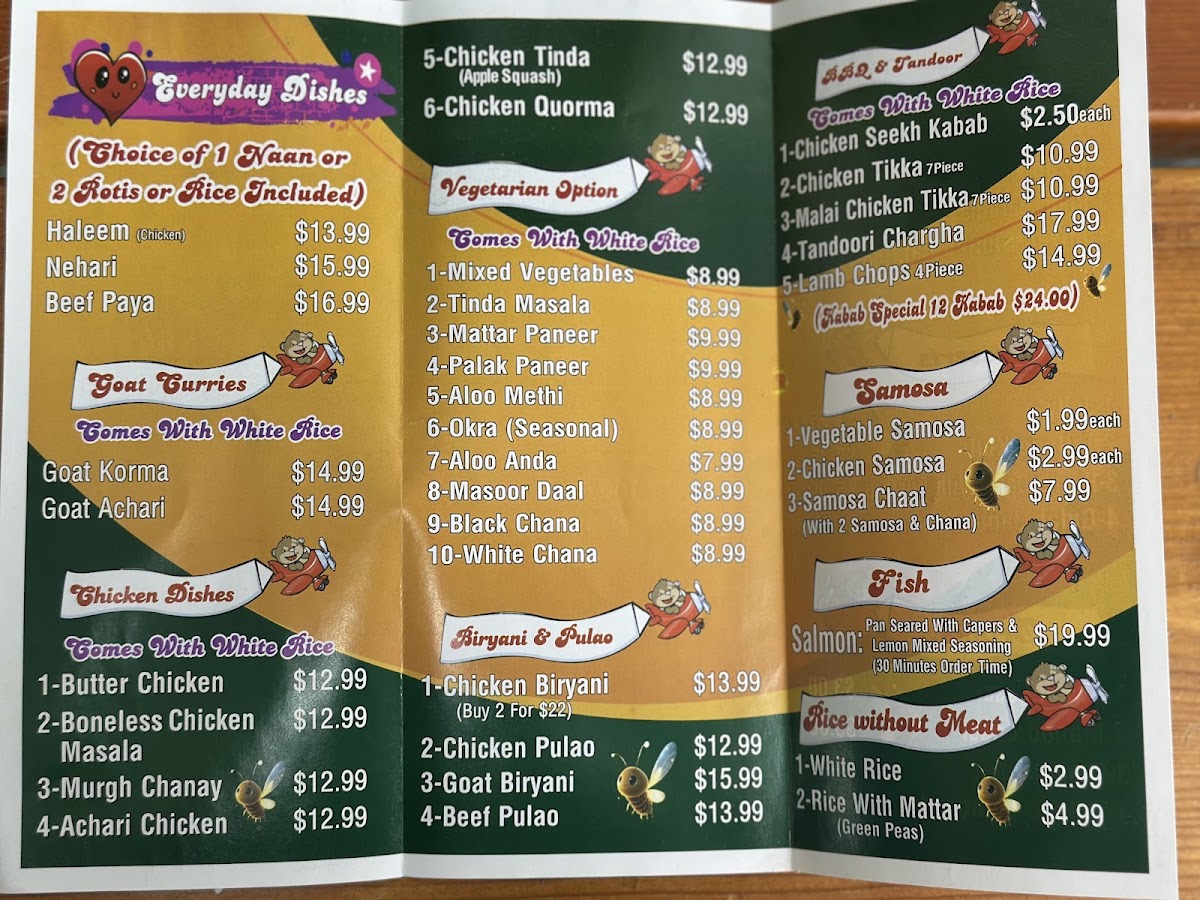 Village Dhaba menu board
