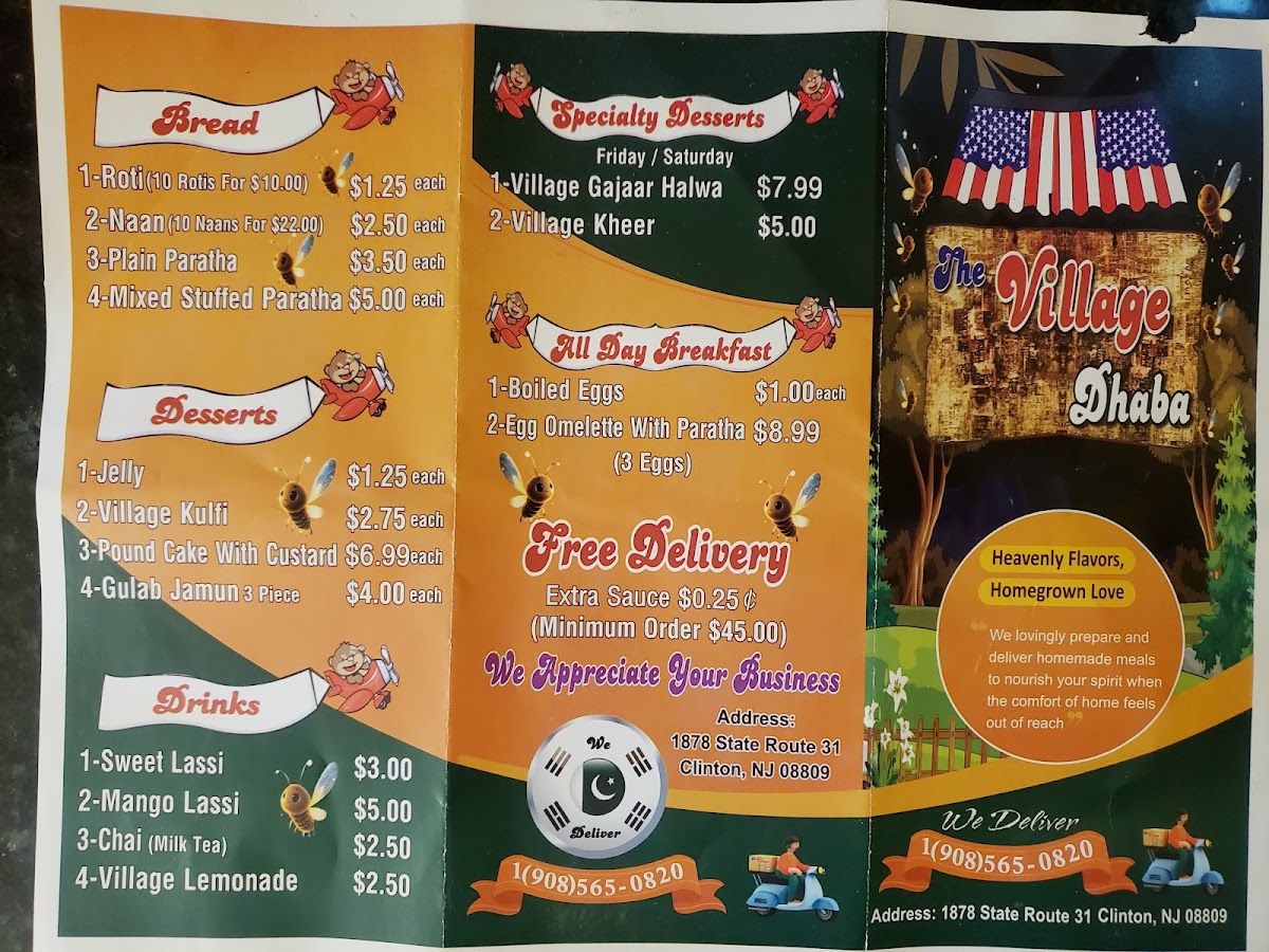 Village Dhaba menu board