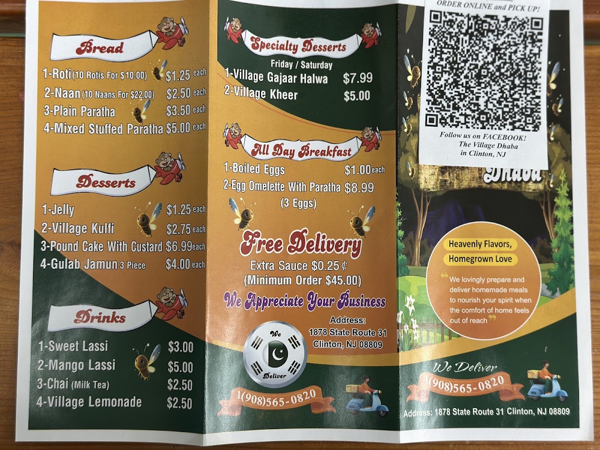 Village Dhaba menu board
