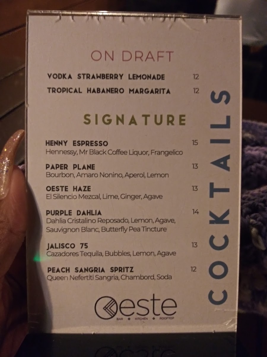 Oeste - Cafe (coffee shop closed. Oeste - bar still open) menu board