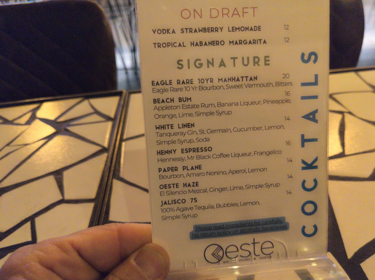 Oeste - Cafe (coffee shop closed. Oeste - bar still open) menu board