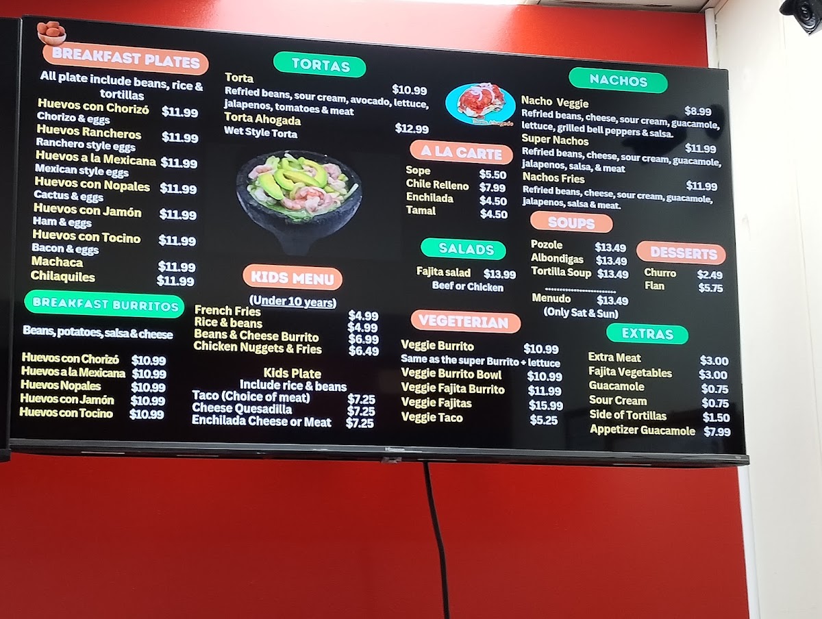 Taqueria La Valentina menu board