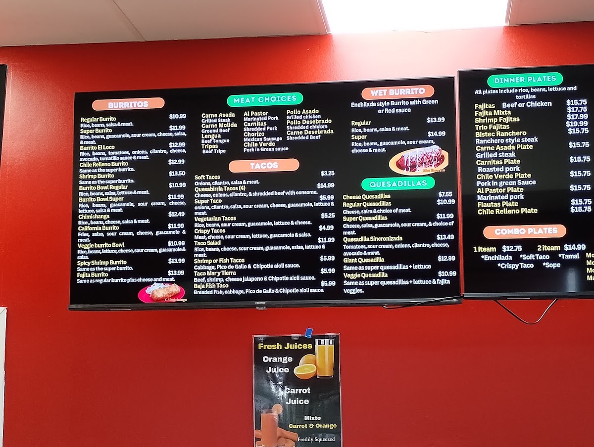 Taqueria La Valentina menu board