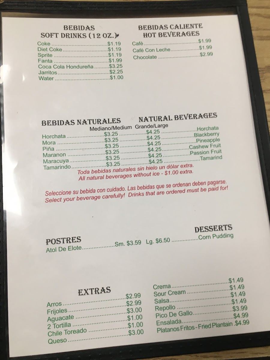 Restaurant Pupuseria El Buen Gusto menu board